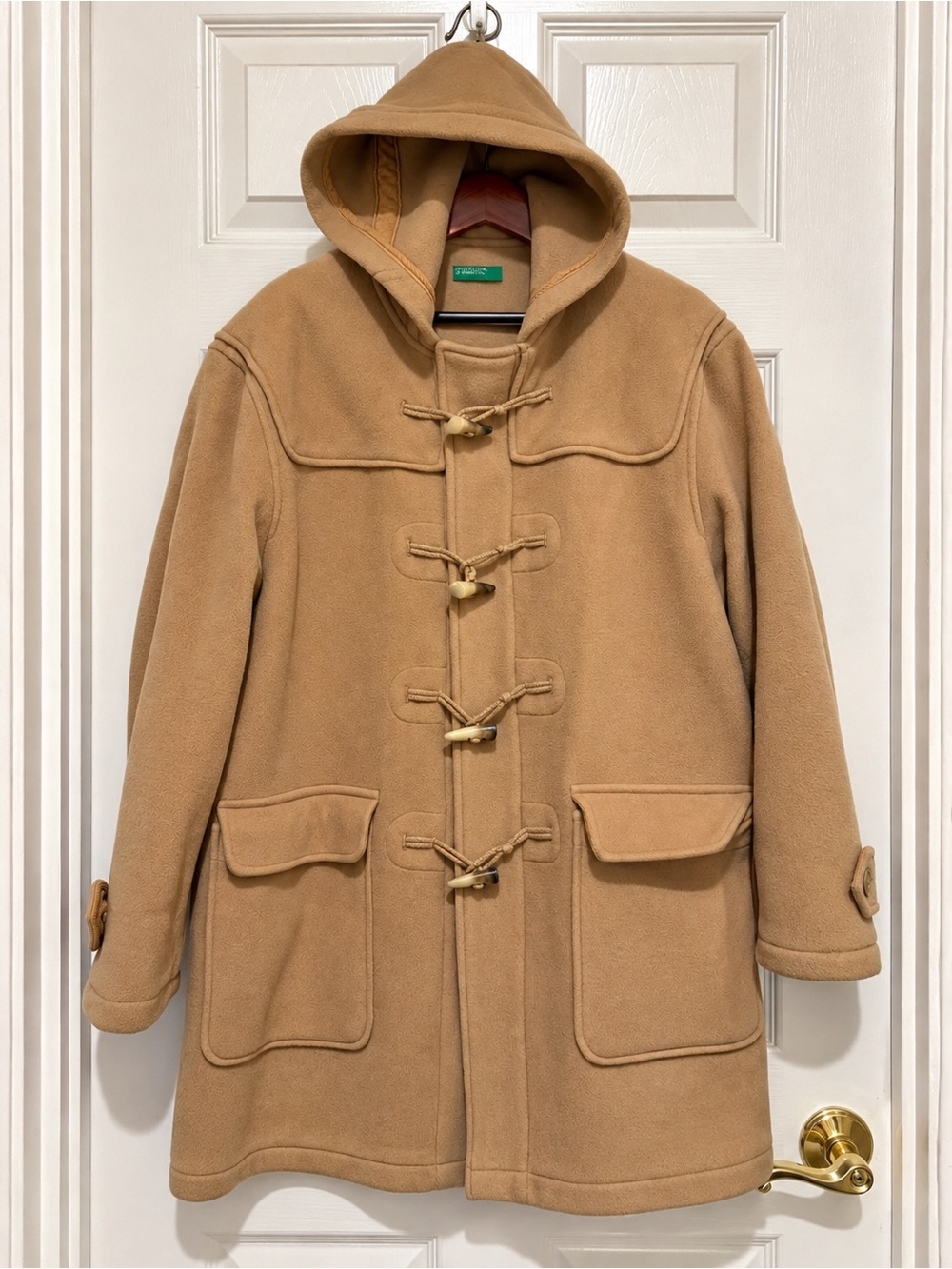 United Colors of Benetton Camel Hooded Duffle Coat Size M – Made in Italy